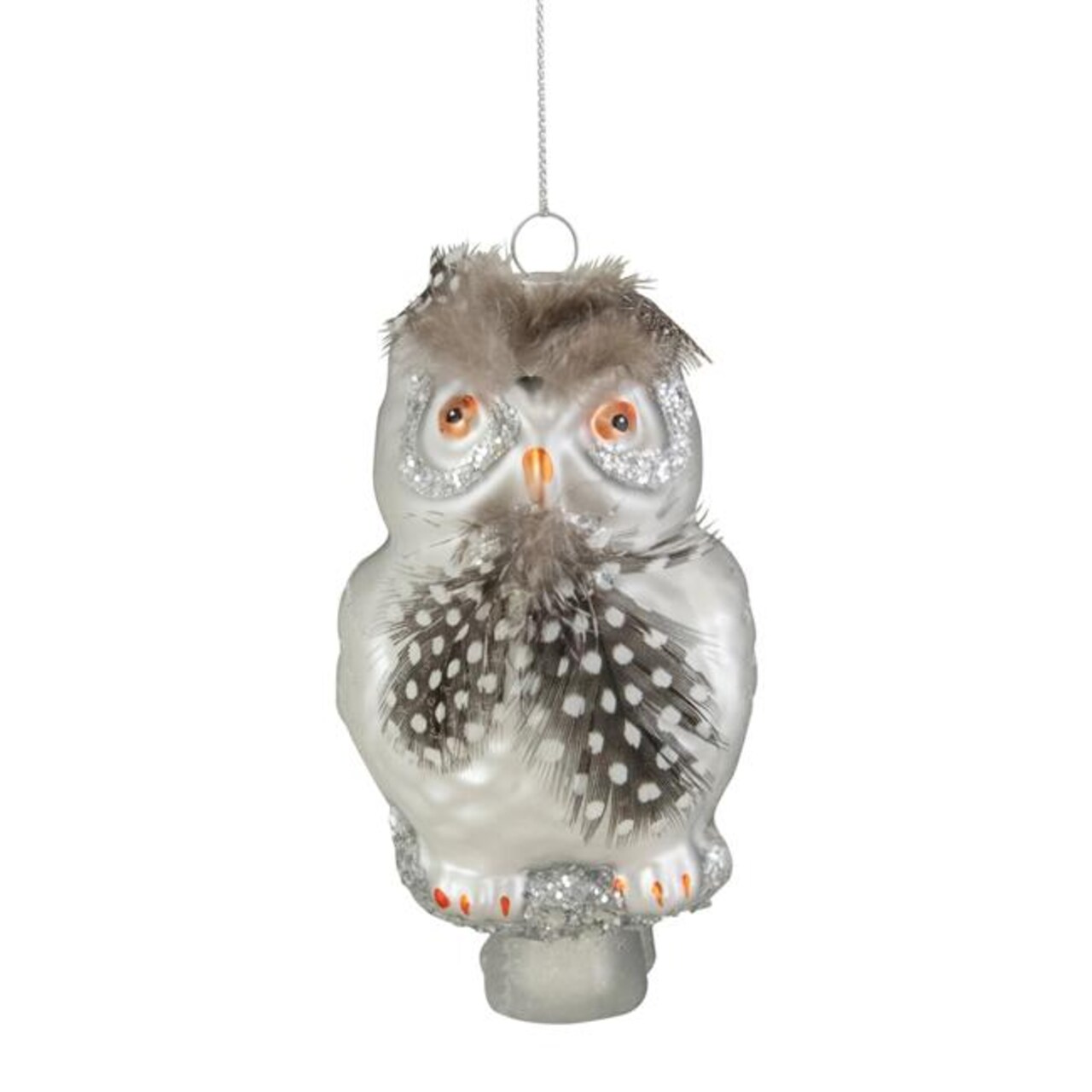 NorthLight 34294709 5 in. Glass Snow Owl Christmas Ornament, Silver &#x26; Brown